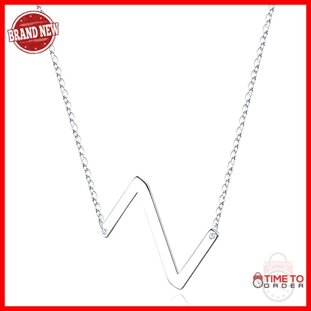 Sterling Silver Sideways Initial Pendant Necklace, 18" Adjustable Chain